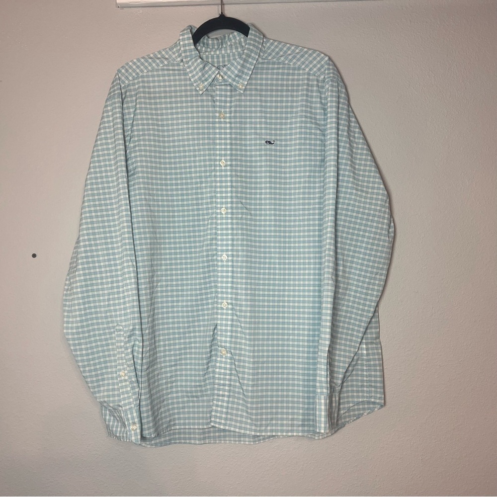 Vineyard Vines Performance Button Down Shirt Mens Size XL Blue White Plaid - Picture 4 of 8